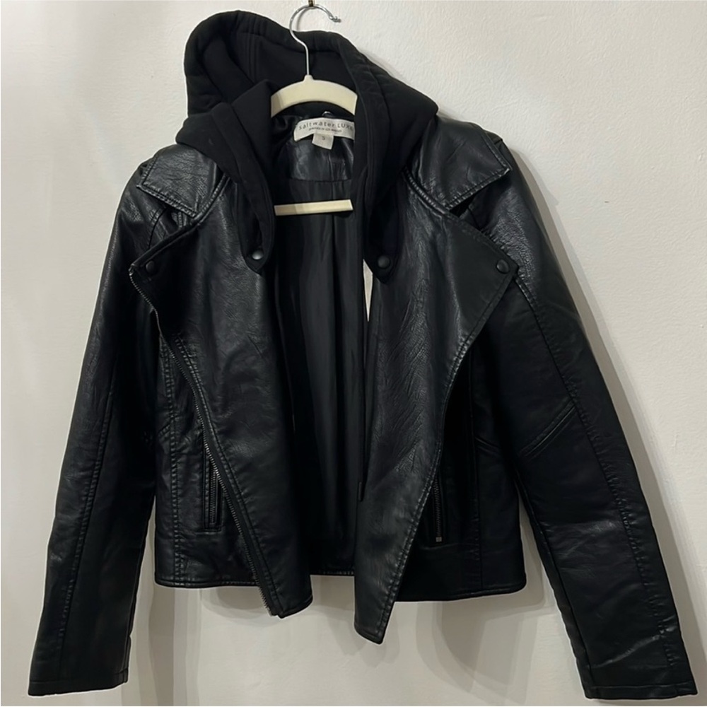 NWT Saltwater Luxe $138 Moto with removable Hoodie Jacket size Small